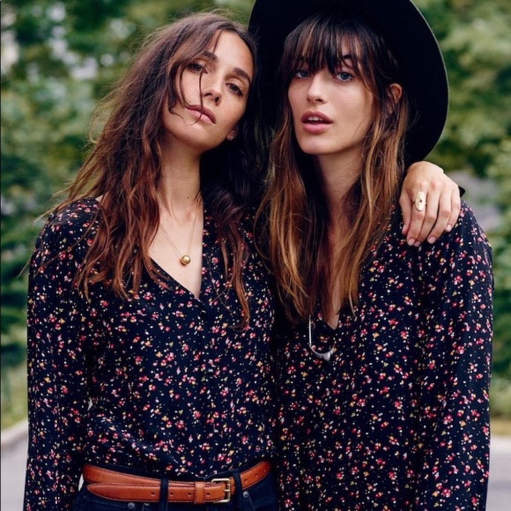 Madewell Et Sezane Silk Floral printed Long sleeve top M